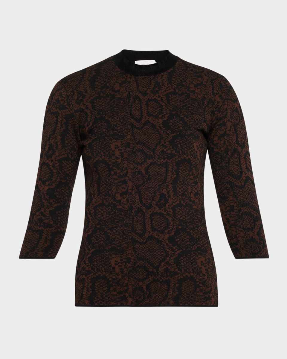 Textured Snake Jacquard Elbow-Sleeve Top